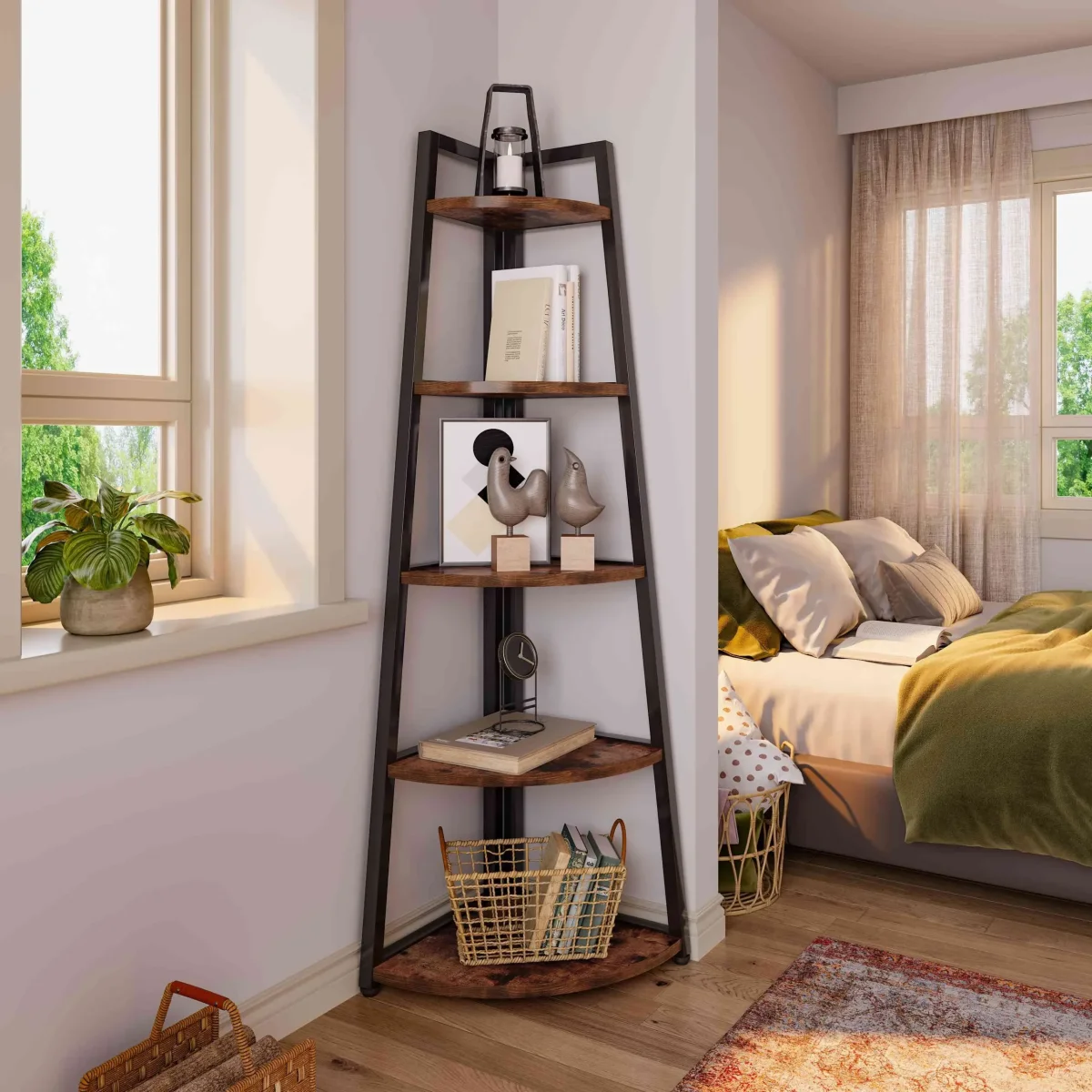 Elegant Hörnbokhylla med 5 Hyllplan – Skandinavisk Design - Bild 8