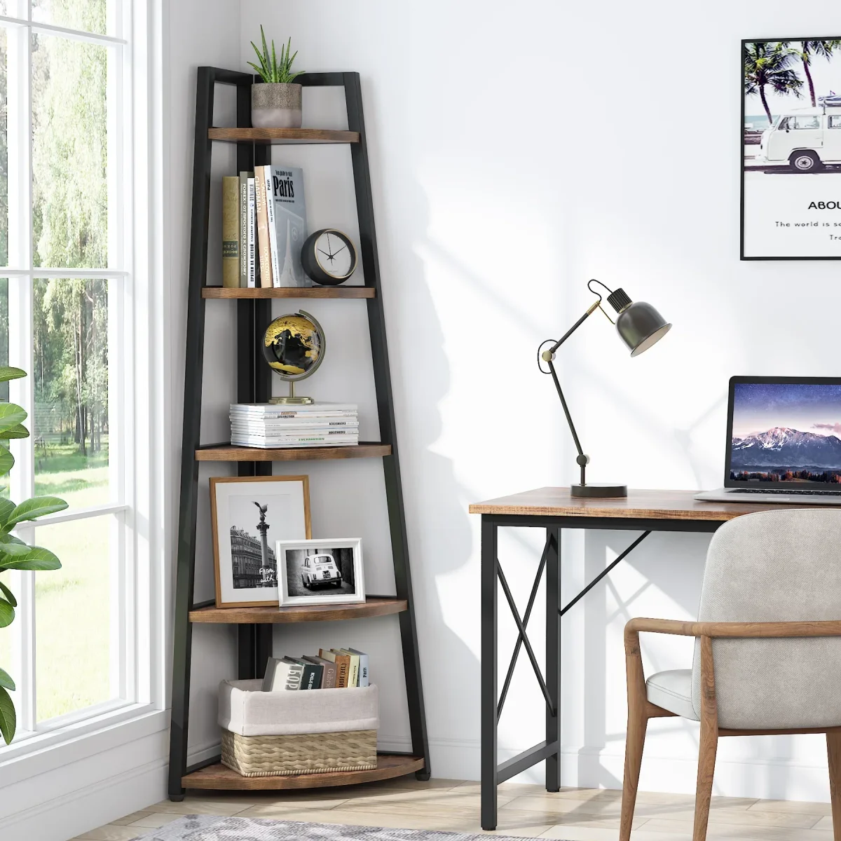 Elegant Hörnbokhylla med 5 Hyllplan – Skandinavisk Design - Bild 4